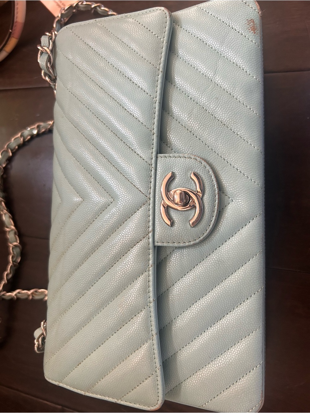 Quilted Mint Shoulder Bag in Sky Blue
